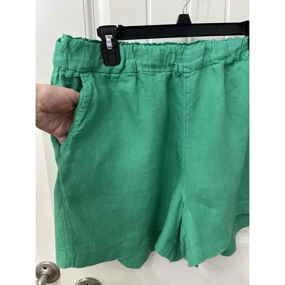 J.Crew Shorts XL Green Linen‎ Elastic Waist Seaside Pocket Casual Relaxed